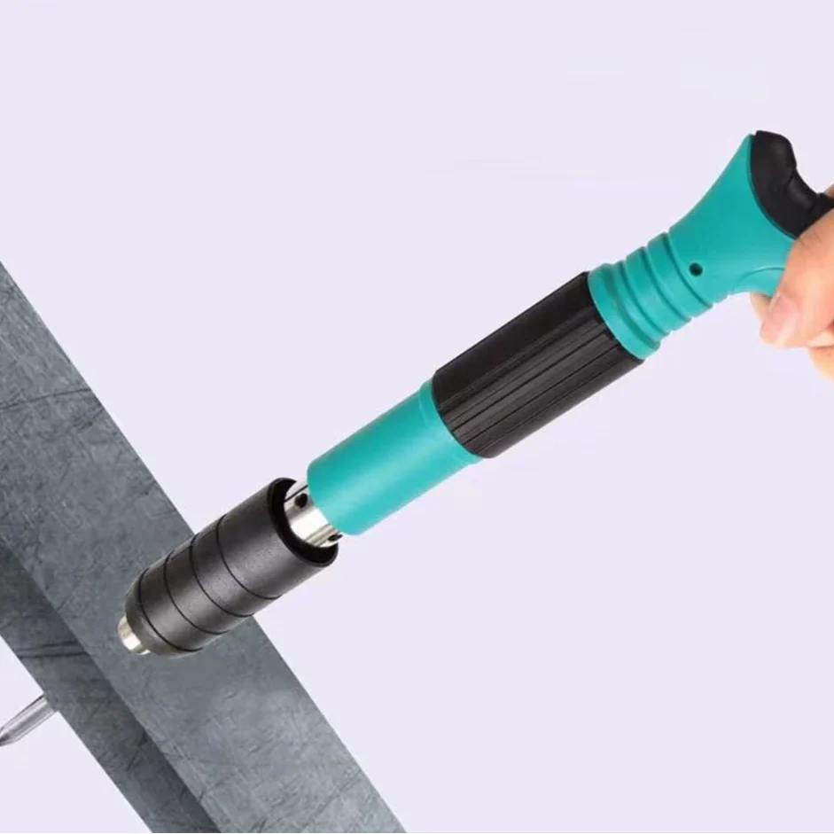 Ruční pistole na upevnění hřebíků na zeď / nýty, délka 30 cm, průměr 7,3 cm, pneumatická, příslušenství, ochranné brýle, transportní box, modrá + 50 hřebíků v balení