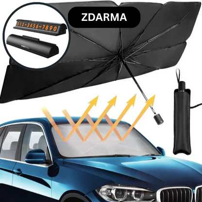Balíček 1+1 ZDARMA: Skládací sluneční clona na auto se stylem deštníku + Držák na telefon do auta ZDARMA