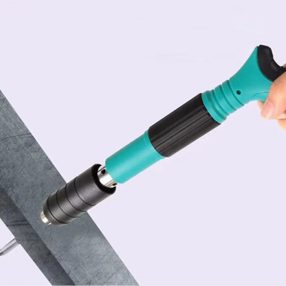 Ruční pistole na upevnění hřebíků na zeď / nýty, délka 30 cm, průměr 7,3 cm, pneumatická, příslušenství, ochranné brýle, transportní box, modrá + 50 hřebíků v balení
